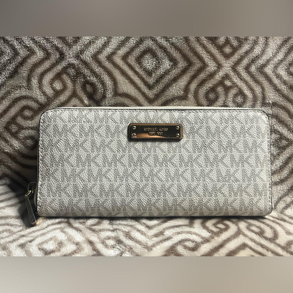 Michael Kors Gray Monogram Wallet with Gold Hardware